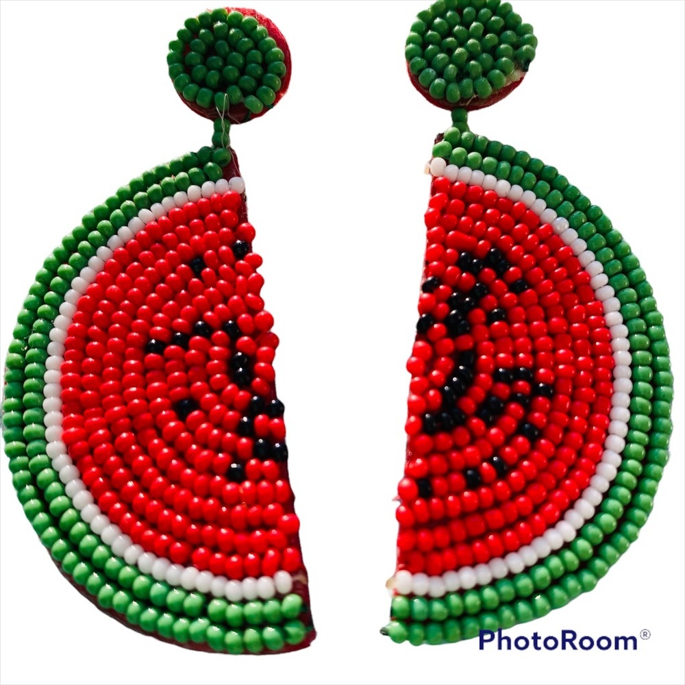 NWT Earrings Watermelon drop beaded . Pierced ADORABLE!!